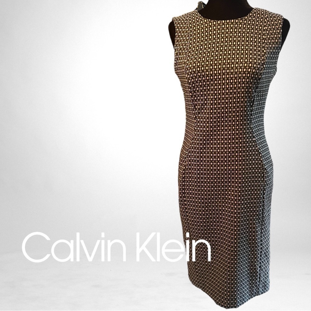 CALVIN KLEIN Black & White Check Shift Dress - Picture 2 of 8